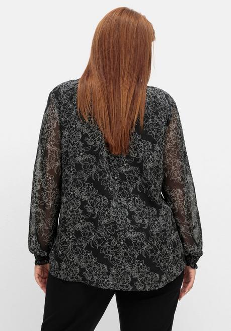 Sheego Chiffontunika In Petite Passform, Mit Blumenprint - Schwarz Gemustert Sheego