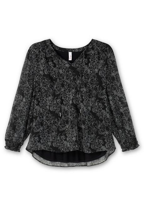 Sheego Chiffontunika In Petite Passform, Mit Blumenprint - Schwarz Gemustert Sheego