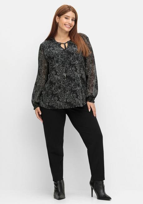 Sheego Chiffontunika In Petite Passform, Mit Blumenprint - Schwarz Gemustert Sheego