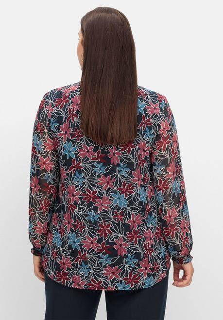 Sheego Chiffontunika Mit Blumendruck Und Bindeband - Nachtblau Gemustert Sheego