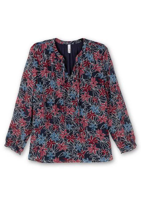 Sheego Chiffontunika Mit Blumendruck Und Bindeband - Nachtblau Gemustert Sheego