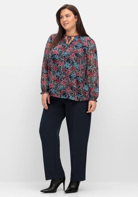 Sheego Chiffontunika Mit Blumendruck Und Bindeband - Nachtblau Gemustert Sheego