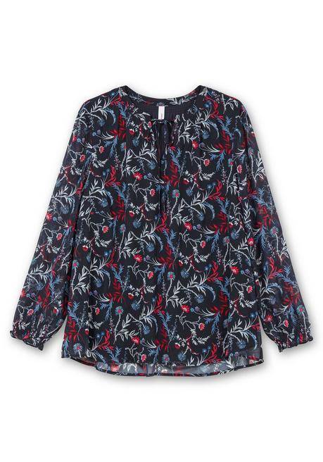 Sheego Chiffontunika Mit Blumendruck Und Bindeband - Tiefblau Gemustert Sheego
