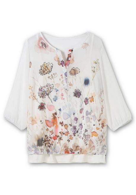 Sheego Chiffontunika Mit Blumenprint Und Spaghettitop - Ecru Gemustert Sheego