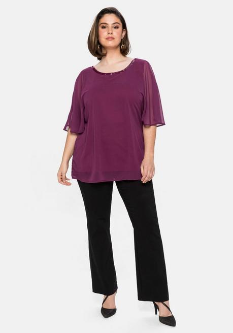 Sheego Chiffontunika Mit Flügelärmeln Und Innentop - Beere Sheego
