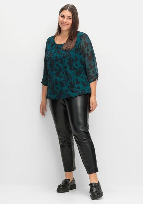 Sheego Chiffontunika Mit Gelegten Falten Am Ausschnitt - Tiefgrün Gemustert Sheego