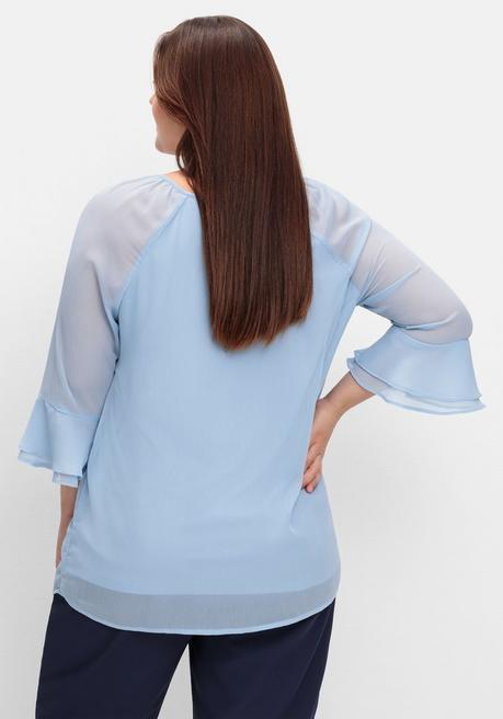 Sheego X Fair Lady Chiffontunika Mit Spitze Und Volantärmeln - Bleu Sheego