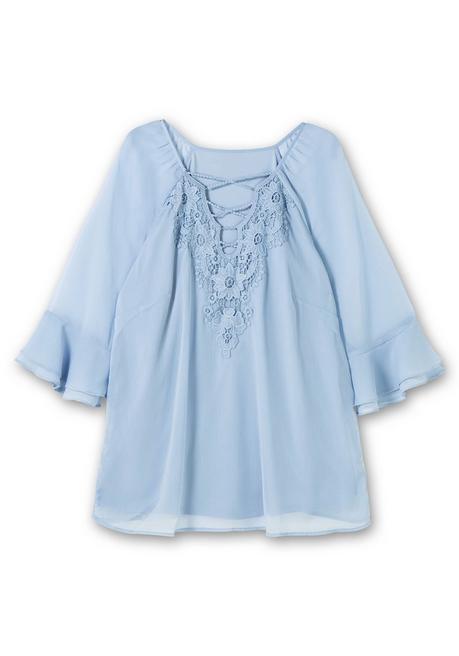 Sheego X Fair Lady Chiffontunika Mit Spitze Und Volantärmeln - Bleu Sheego