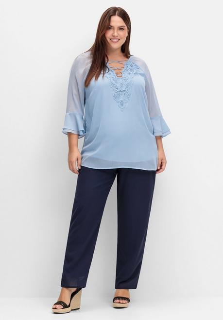 Sheego X Fair Lady Chiffontunika Mit Spitze Und Volantärmeln - Bleu Sheego