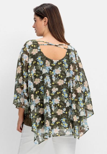 Sheego Chiffontunika Mit Tiefem Rückenausschnitt - Dunkeloliv Gemustert Sheego