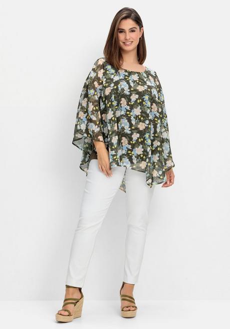 Sheego Chiffontunika Mit Tiefem Rückenausschnitt - Dunkeloliv Gemustert Sheego