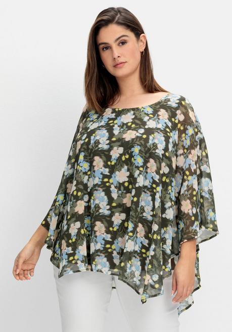 sheego Chiffontunika mit tiefem Rückenausschnitt - dunkeloliv gemustert sheego