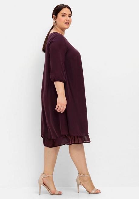 Sheego Cocktailkleid Aus Chiffon, Im Lagenlook - Burgund Sheego