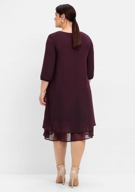 Sheego Cocktailkleid Aus Chiffon, Im Lagenlook - Burgund Sheego