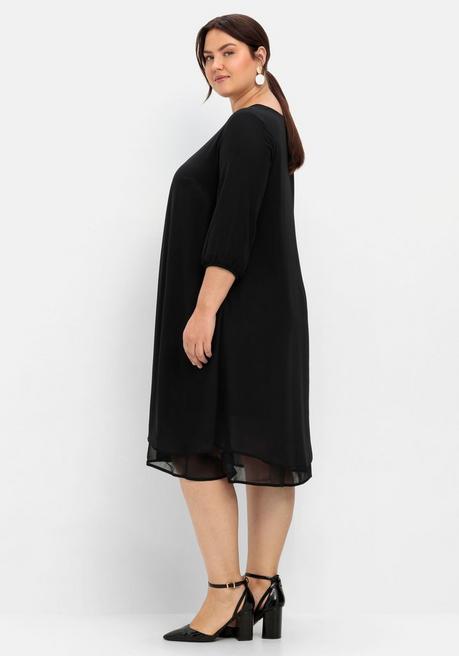 Sheego Cocktailkleid Aus Chiffon, Im Lagenlook - Schwarz Sheego