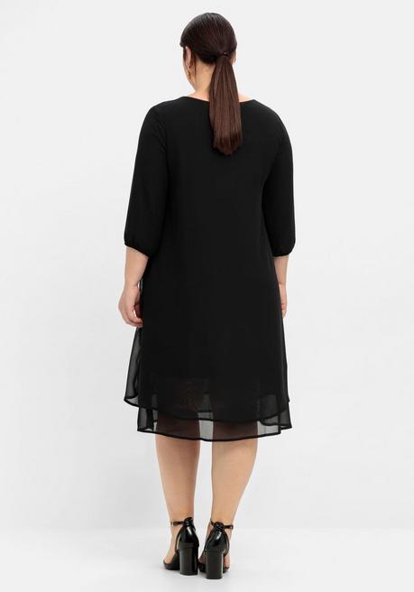 Sheego Cocktailkleid Aus Chiffon, Im Lagenlook - Schwarz Sheego