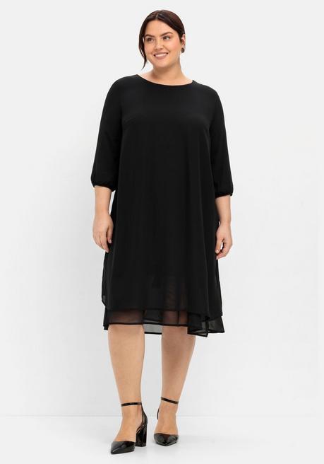 sheego Cocktailkleid aus Chiffon, im Lagenlook - schwarz sheego