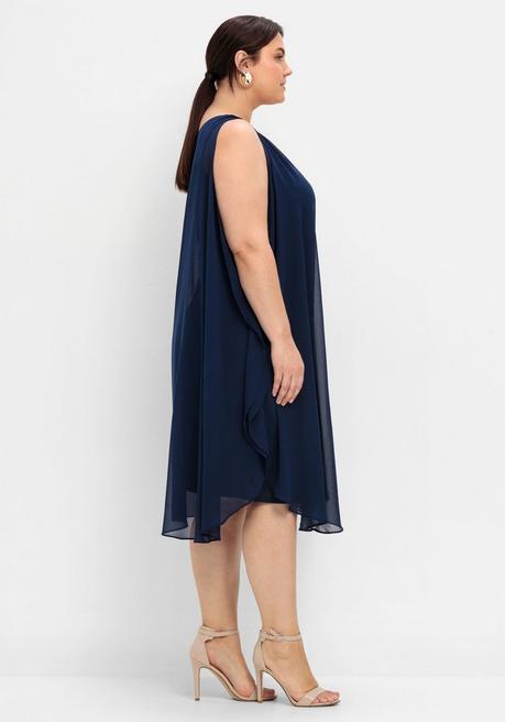 Sheego Cocktailkleid Aus Chiffon, In A-Linie - Marine Sheego