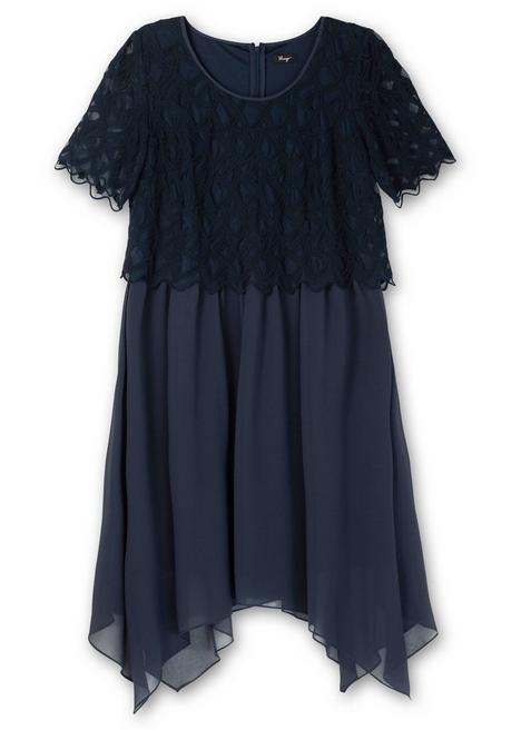 Sheego Cocktailkleid Aus Chiffon, Mit Zierbortenstickerei - Nachtblau Sheego