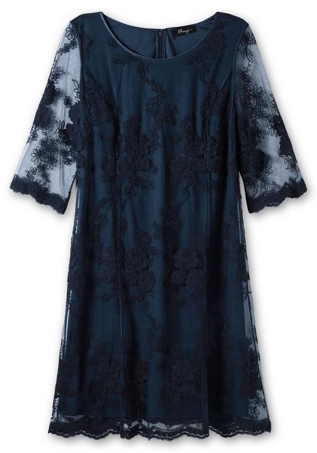 Sheego Cocktailkleid Aus Mesh, Mit Floraler Stickerei - Nachtblau Sheego