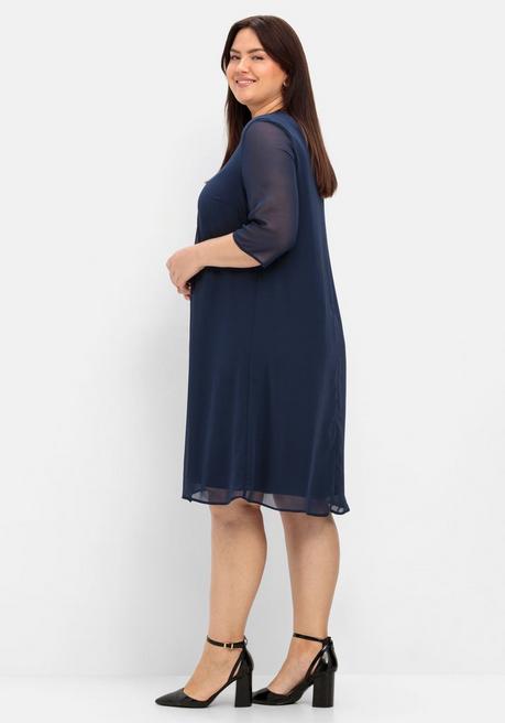 Sheego Cocktailkleid Im Layerlook, Aus Chiffon - Marine Sheego