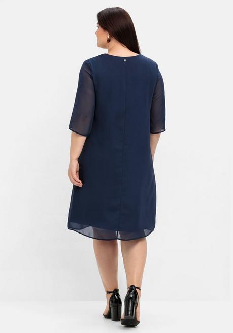 Sheego Cocktailkleid Im Layerlook, Aus Chiffon - Marine Sheego