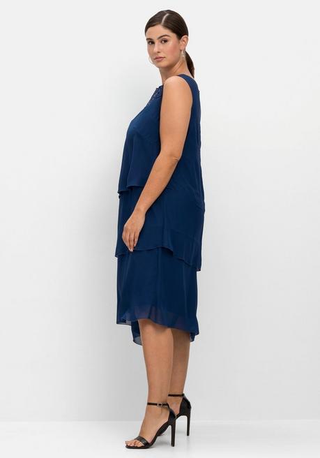 Sheego Cocktailkleid Im Layerlook, Mit Pailletten - Blau Sheego
