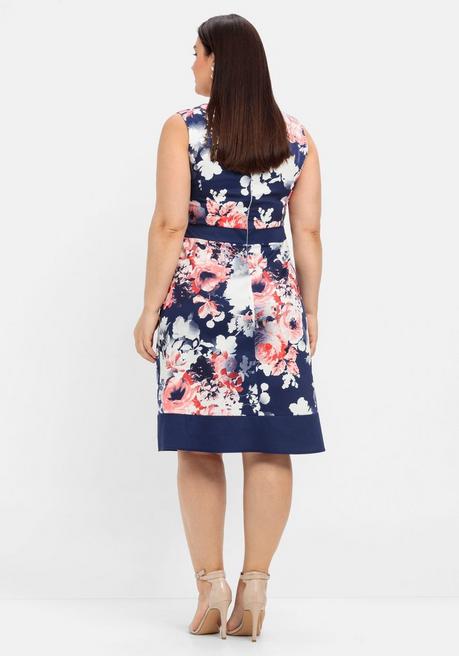 Sheego Cocktailkleid In A-Linie Mit Blumendruck - Marine Bedruckt Sheego