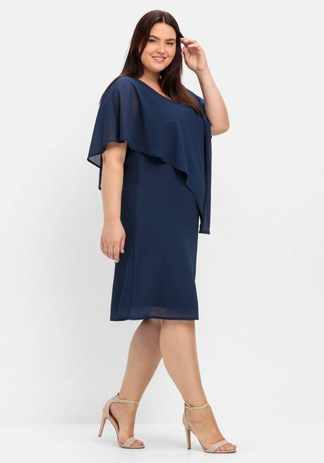 Sheego Cocktailkleid Mit Asymmetrischem Cape, Aus Chiffon - Marine Sheego