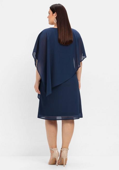Sheego Cocktailkleid Mit Asymmetrischem Cape, Aus Chiffon - Marine Sheego