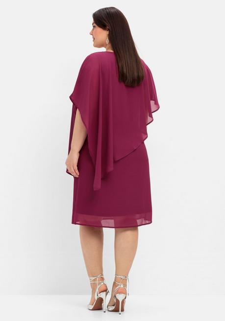 Sheego Cocktailkleid Mit Asymmetrischem Cape, Aus Chiffon - Himbeere Sheego