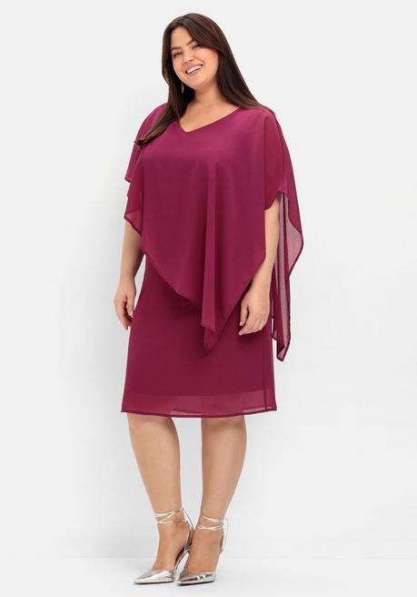 sheego Cocktailkleid mit asymmetrischem Cape, aus Chiffon - himbeere sheego