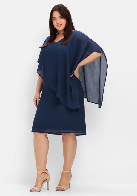 sheego Cocktailkleid mit asymmetrischem Cape, aus Chiffon - marine sheego