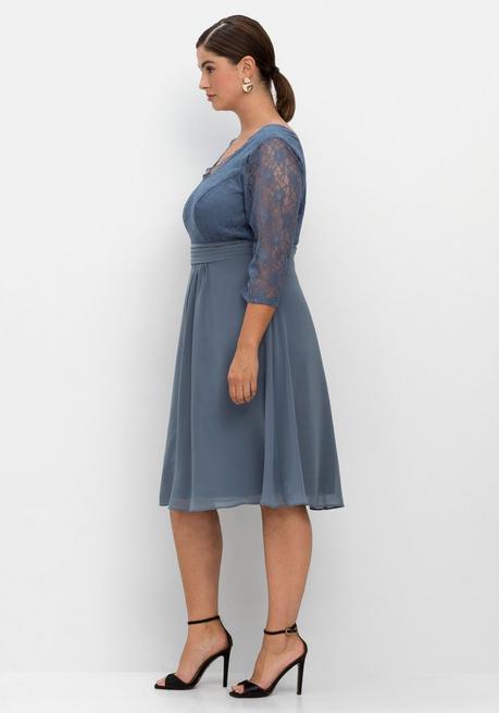 Sheego Cocktailkleid Mit Floraler Spitze - Stahlblau Sheego