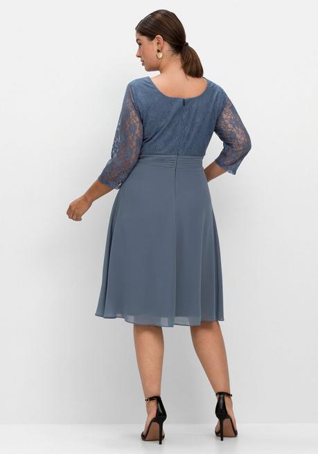 Sheego Cocktailkleid Mit Floraler Spitze - Stahlblau Sheego