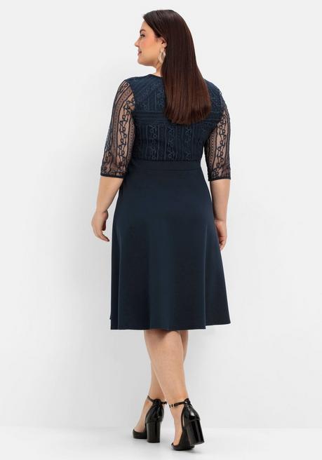 Sheego Cocktailkleid Mit Floraler Spitze Und Chiffon-Ärmeln - Nachtblau Sheego