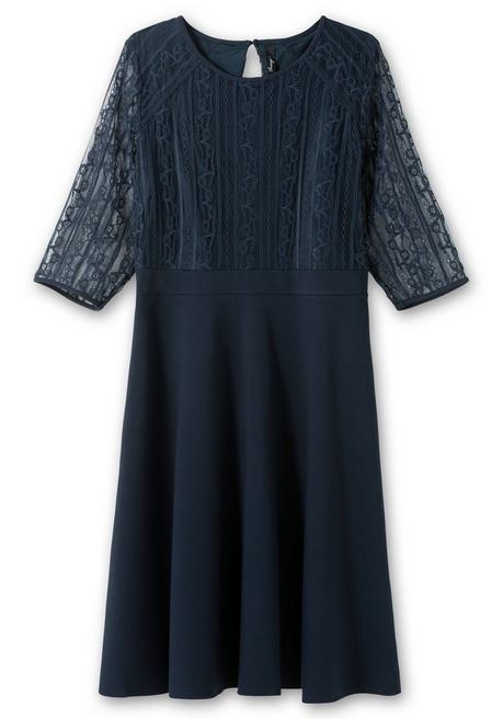 Sheego Cocktailkleid Mit Floraler Spitze Und Chiffon-Ärmeln - Nachtblau Sheego