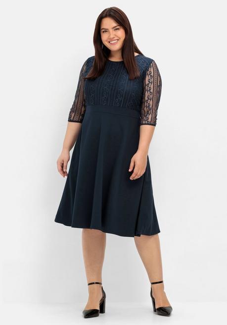 sheego Cocktailkleid mit floraler Spitze und Chiffon-Ärmeln - nachtblau sheego