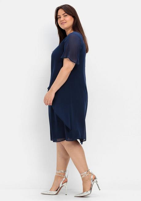 Sheego Cocktailkleid Mit Spitzen-Einsatz, Aus Chiffon - Marine Sheego