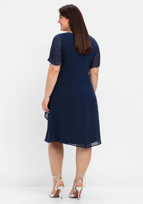 Sheego Cocktailkleid Mit Spitzen-Einsatz, Aus Chiffon - Marine Sheego
