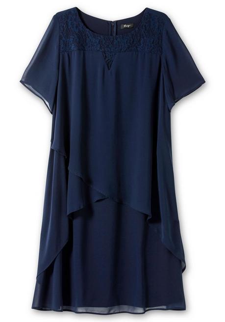 Sheego Cocktailkleid Mit Spitzen-Einsatz, Aus Chiffon - Marine Sheego