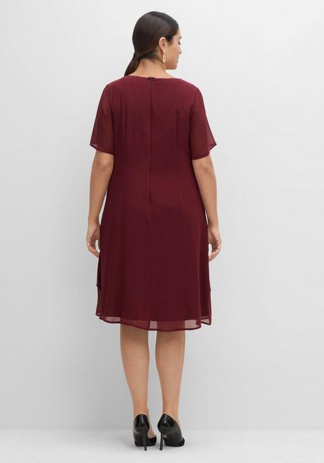 Sheego Cocktailkleid Mit Spitzen-Einsatz, Aus Chiffon - Weinrot Sheego