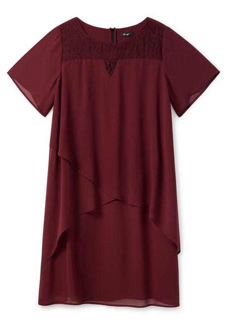 Sheego Cocktailkleid Mit Spitzen-Einsatz, Aus Chiffon - Weinrot Sheego