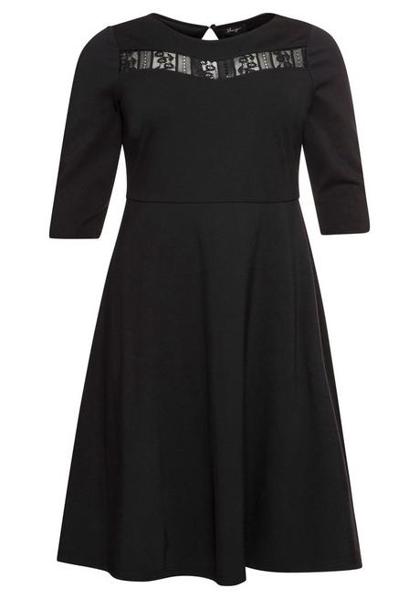 Sheego Cocktailkleid Mit U-Boot-Ausschnitt Und Spitzeneinsatz - Schwarz Sheego