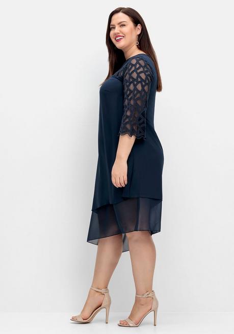 Sheego Cocktailkleid Mit Zierborten, Im Lagenlook - Nachtblau Sheego