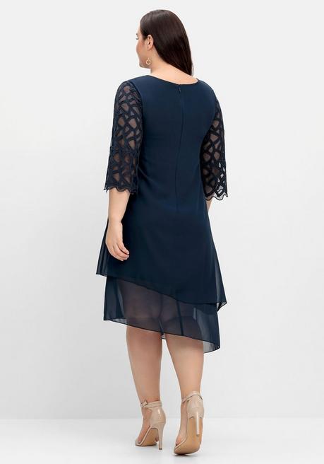 Sheego Cocktailkleid Mit Zierborten, Im Lagenlook - Nachtblau Sheego
