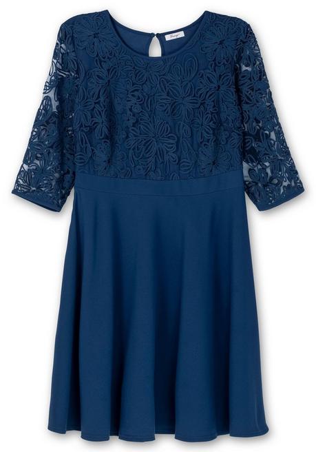 Sheego Cocktailkleid Mit Zierbortenstickerei Am Oberteil - Blau Sheego