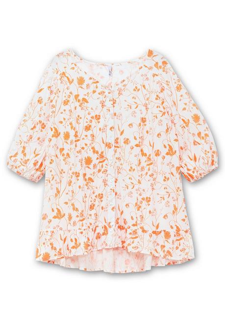 Sheego Crêpe-Bluse Mit Blumendruck Und Volant Am Saum - Weiß Gemustert Sheego