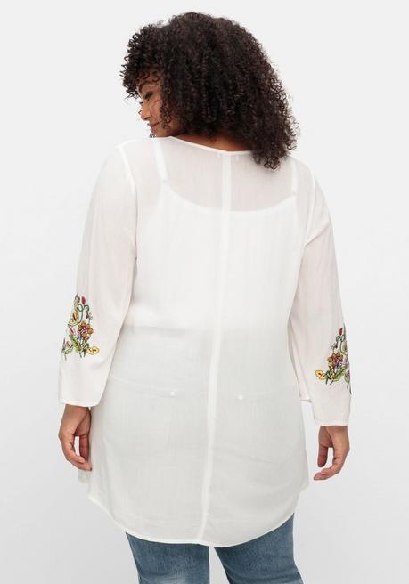 Sheego By Joe Browns Crêpe-Longbluse Mit Bestickten Trompetenärmeln - Offwhite Sheego