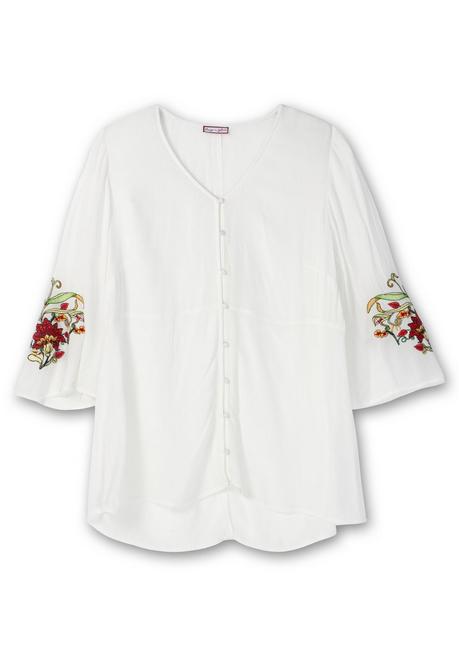 Sheego By Joe Browns Crêpe-Longbluse Mit Bestickten Trompetenärmeln - Offwhite Sheego
